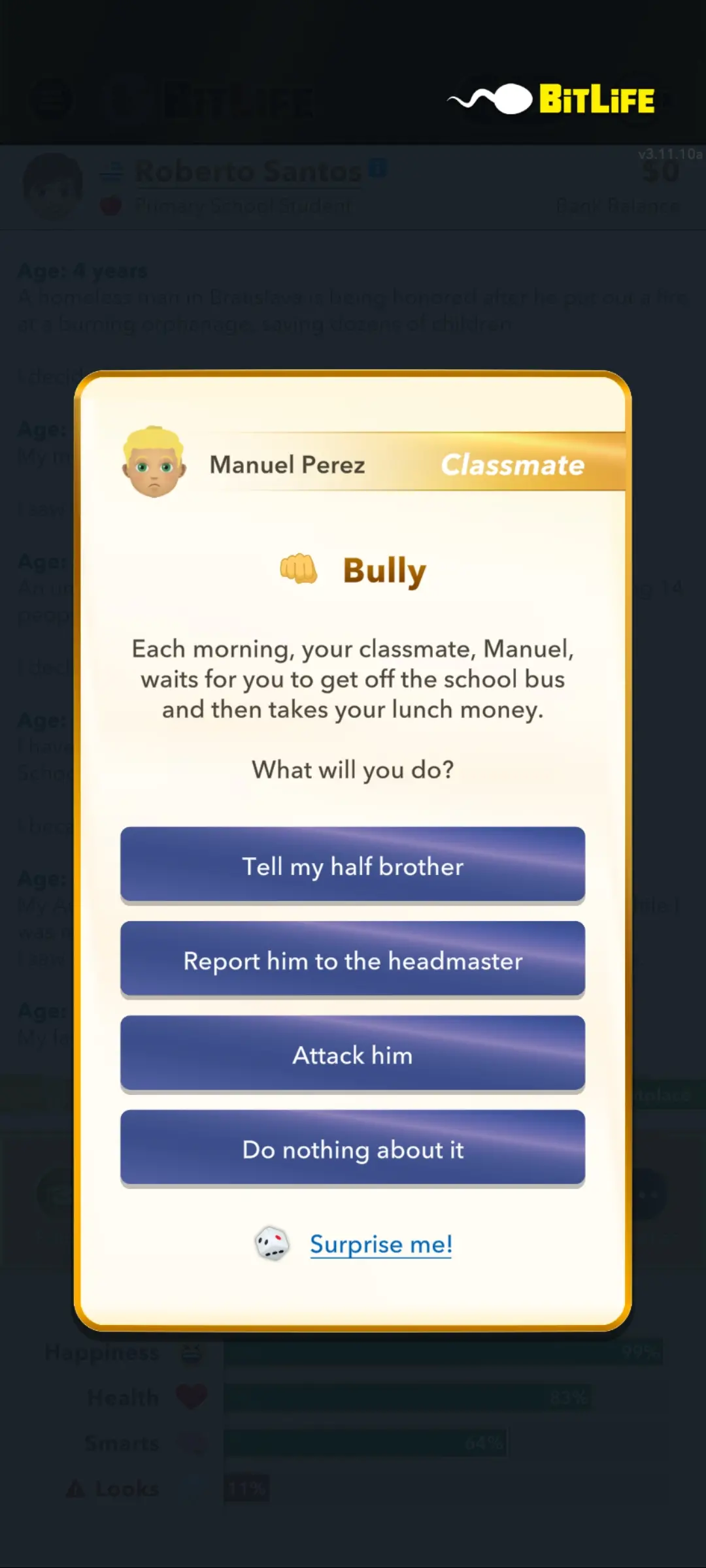Bit Life questions from Bully