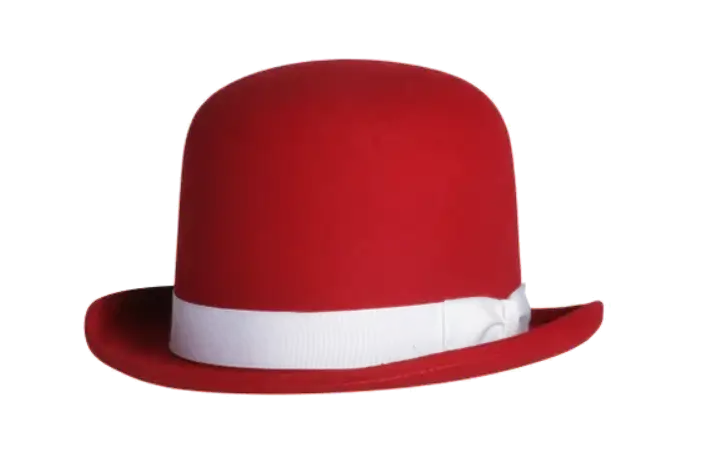head wears CaptureDaily-Derby-Bowler-color-Brickhouse-Red