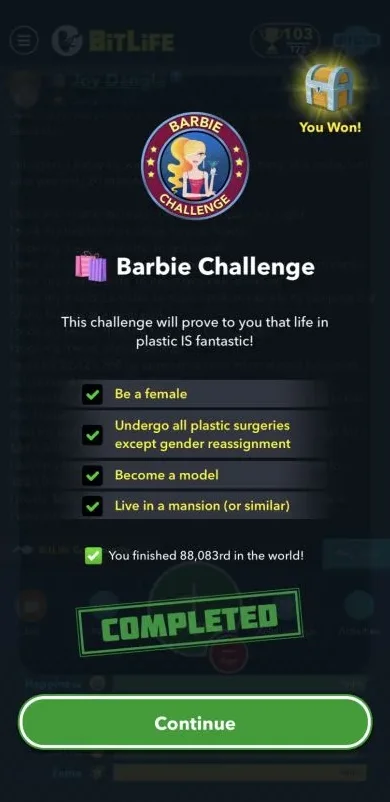 bitlife barbie challenge tasks