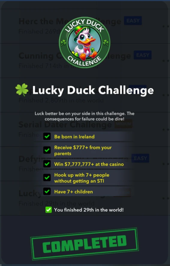 May mắn thay Duck Bitlife Thử thách