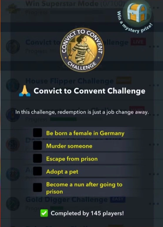 bitlife convict to convent challenge